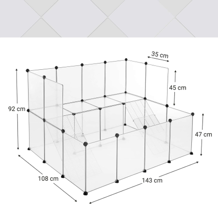 Tarc animale mici rozatoare plastic modular diy, 143x108x92 cm, panouri transparente, alb [8]