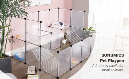 Tarc animale mici rozatoare plastic modular diy, 143x108x92 cm, panouri transparente, alb [2]