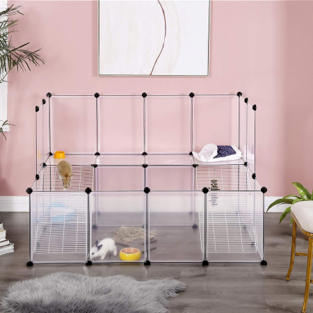 Tarc animale mici rozatoare plastic modular diy, 143x108x92 cm, panouri transparente, alb [4]