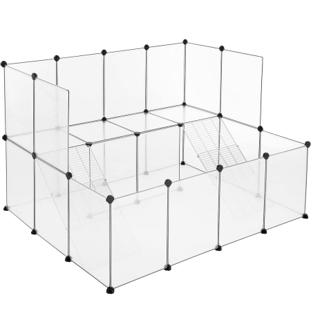 Tarc animale mici rozatoare plastic modular diy, 143x108x92 cm, panouri transparente, alb