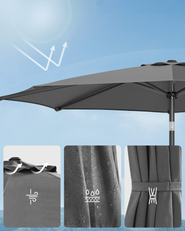 Umbrela de gradina cu manivela, 330 cm, UPF 50+, inclinare 30Â°, structura metalica cu 8 spite, gri [2]