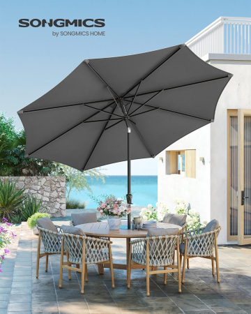 Umbrela de gradina cu manivela, 330 cm, UPF 50+, inclinare 30Â°, structura metalica cu 8 spite, gri [4]