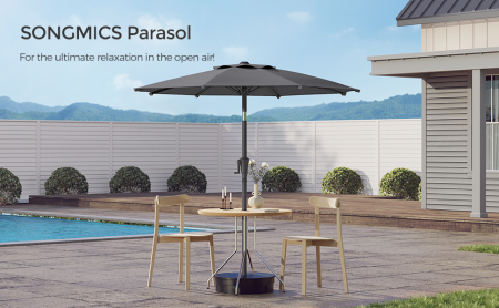 SONGMICS Umbrela de gradina, cu manivela pentru deschidere, sistem inclinare, 200cm, gri [11]