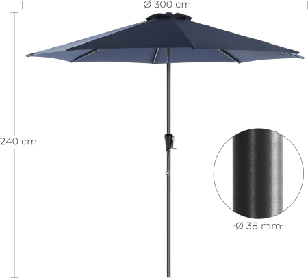 Umbrela de gradina, cu manivela pentru deschidere, sistem inclinare, 300cm, albastru inchis [5]