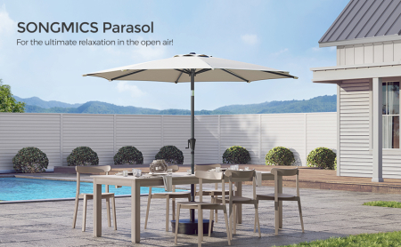 SONGMICS Umbrela de gradina, cu manivela pentru deschidere, sistem inclinare, 300cm, bej [6]