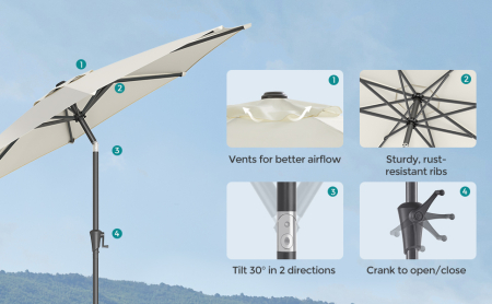 SONGMICS Umbrela de gradina, cu manivela pentru deschidere, sistem inclinare, 300cm, bej [7]