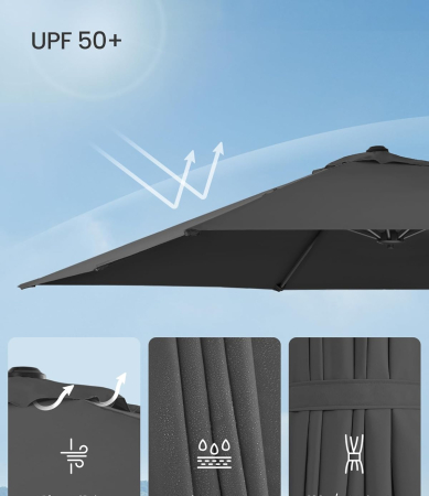 Umbrela de gradina cu manivela tip pendul 270x270 cm, UPF 50+, rotire 360Â°, inclinare reglabila, gri [4]