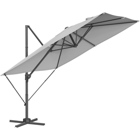 Gradina & balcon - Umbrela de gradina cu manivela tip pendul 270x270 cm, UPF 50+, rotire 360Â°, inclinare reglabila, gri deschis