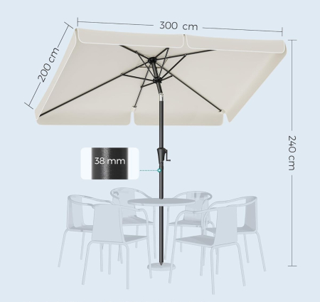 Umbrela de gradina cu manivela, UPF 50+, inclinare 30Â°, structura metalica, 300x200 cm, bej [5]