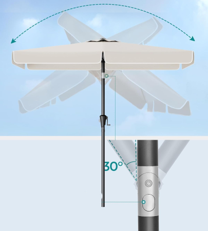Umbrela de gradina cu manivela, UPF 50+, inclinare 30Â°, structura metalica, 300x200 cm, bej [3]