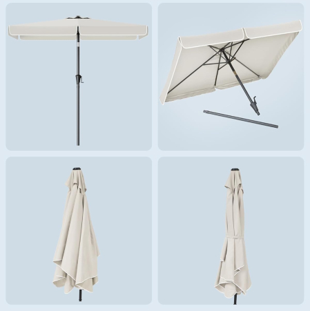 Umbrela de gradina cu manivela, UPF 50+, inclinare 30Â°, structura metalica, 300x200 cm, bej [6]