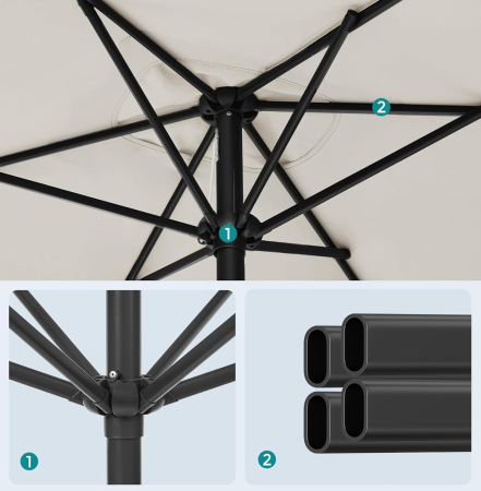 Umbrela de gradina cu manivela, UPF 50+, inclinare 30Â°, structura metalica, 300x200 cm, bej [4]