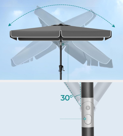 Umbrela de gradina cu manivela, UPF 50+, inclinare 30Â°, structura metalica, 300x200 cm, gri [3]
