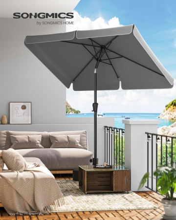 Umbrela de gradina cu manivela, UPF 50+, inclinare 30Â°, structura metalica, 300x200 cm, gri [1]