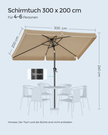 Umbrela de gradina cu manivela, UPF 50+, inclinare 30Â°, structura metalica, 300x200 cm, maro taupe [3]