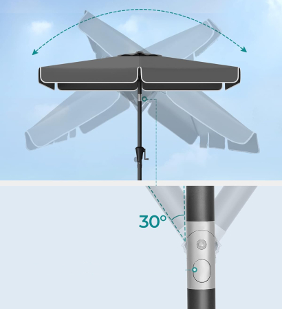 Umbrela terasa dreptunghiulara cu manivela si inclinare 30, poliester 180g/m2 UPF 50+, 200x150 cm, gri [5]