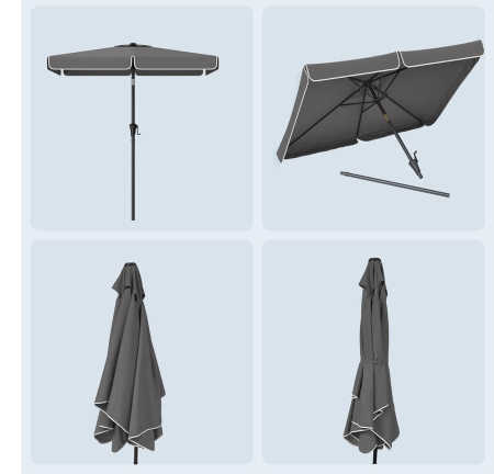 Umbrela terasa dreptunghiulara cu manivela si inclinare 30, poliester 180g/m2 UPF 50+, 200x150 cm, gri [7]