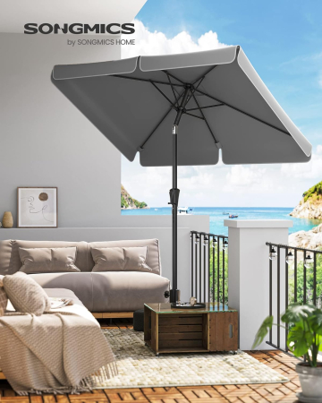 Umbrela terasa dreptunghiulara cu manivela si inclinare 30, poliester 180g/m2 UPF 50+, 200x150 cm, gri [3]