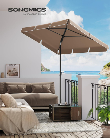 Umbrela terasa gradina sau plaja, cu inclinare 2 directii, protectie UV UPF 50+, husa inclusa, 200x125cm, maro taupe [1]