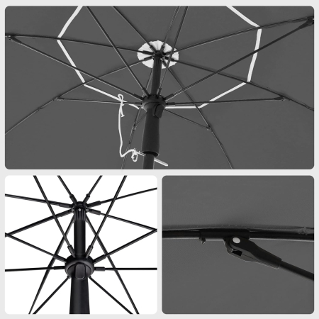 Umbrela terasa sau plaja cu inclinare aliaj zinc, nervuri fibra sticla, husa transport, diametru 200 cm, gri [4]