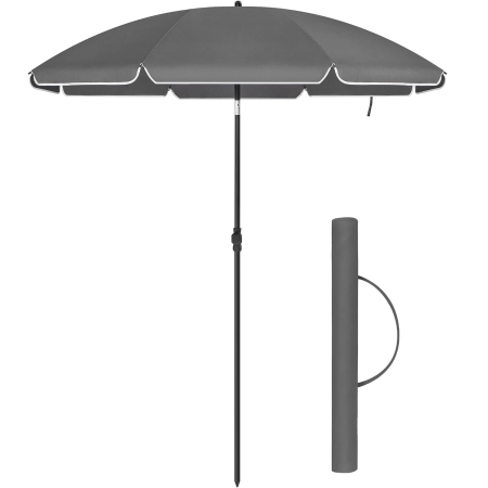 Gradina & balcon - Umbrela terasa sau plaja cu inclinare aliaj zinc, nervuri fibra sticla, husa transport, diametru 200 cm, gri
