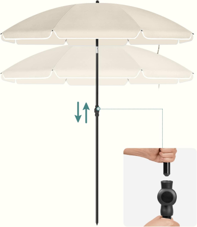 Umbrela terasa sau plaja cu inclinare, protectie UPF 50+, nervuri fibra sticla, husa transport, diametru 200 cm, bej [4]