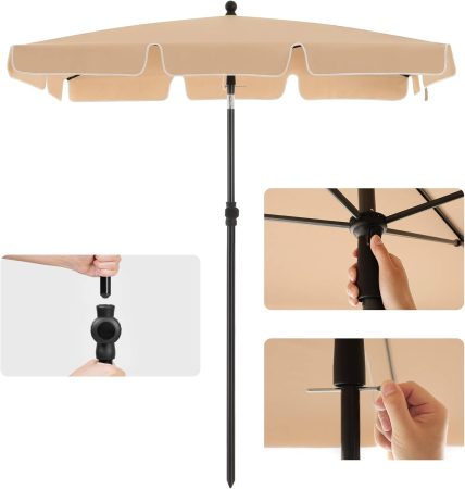 Umbrela terasa gradina sau plaja, inclinare 2 directii, protectie UV UPF 50+, 180x125 cm, maro taupe [5]