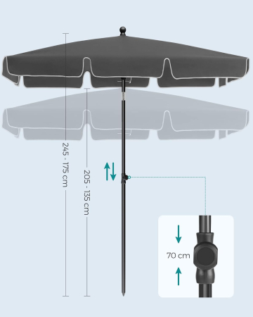 Umbrela terasa sau gradina reglabila, inclinare 2 directii, protectie UV UPF 50+, husa inclusa, 230x150 cm, gri [2]