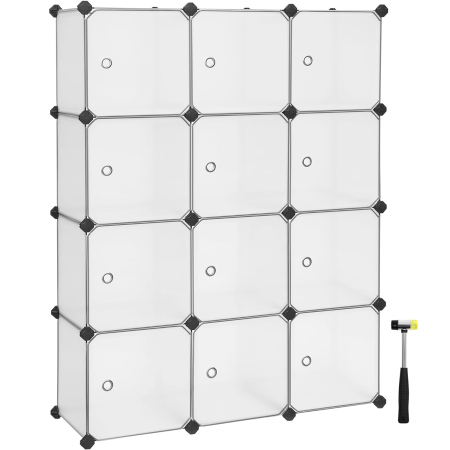 Baie - Unitate de depozitare cu 12 cuburi, pentru pantofi sau haine, personalizabil, 31x93x123 cm, alb transparent