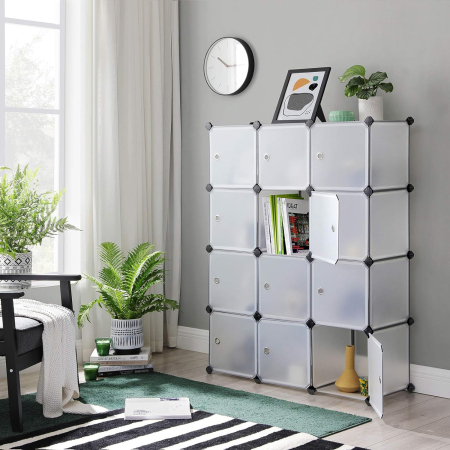 Unitate de depozitare cu 12 cuburi, pentru pantofi sau haine, personalizabil, 31x93x123 cm, alb transparent [1]