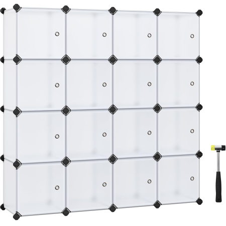 Depozitare si organizare - Unitate de depozitare cu 16 cuburi, pentru pantofi sau haine, personalizabil, 31x123x123 cm, alb transparent