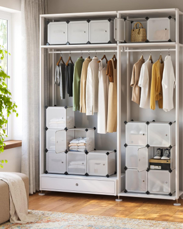 Unitate de depozitare cu 16 cuburi, pentru pantofi sau haine, personalizabil, 31x123x123 cm, alb transparent [3]