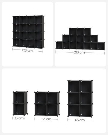 SONGMICS Unitate de depozitare cu 16 cuburi, pentru pantofi sau haine, personalizabil, 31x123x123 cm, negru [8]