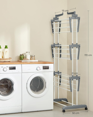 Uscator rufe pliabil 4 niveluri cu aripi laterale si roti, otel inoxidabil, max 35 kg, 126x64x172 cm, alb [4]