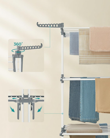 Uscator rufe pliabil 4 niveluri cu aripi laterale si roti, otel inoxidabil, max 35 kg, 126x64x172 cm, alb [5]