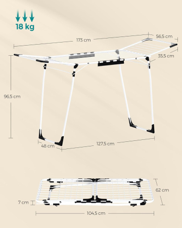 Uscator de rufe pliabil, capacitate intindere haine 18 metri, 57x173x97 cm, alb [5]