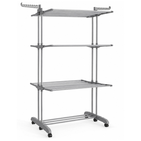 Accesorii baie - Uscator de rufe pliabil cu 4 niveluri, 6 roti, capacitate 41 kg, 64x126x173 cm, gri