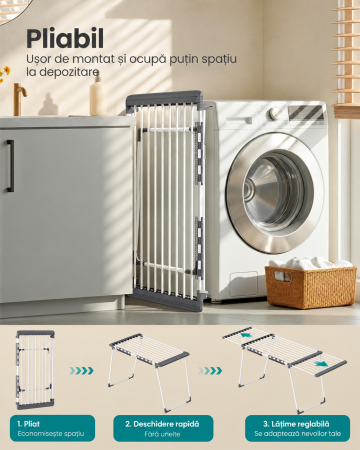 Uscator de rufe pliabil cu aripi extensibile, 22 m spatiu de uscare pentru aproximativ 2 masini de rufe, latime reglabila 114-200 cm, capacit [5]