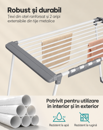 Uscator de rufe pliabil cu aripi extensibile, 22 m spatiu de uscare pentru aproximativ 2 masini de rufe, latime reglabila 114-200 cm, capacit [4]