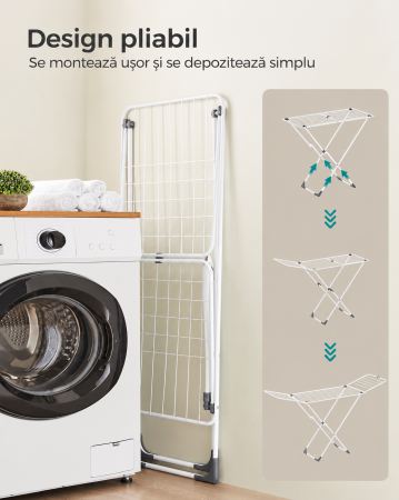 Uscator de rufe pliabil cu aripi si 17 bare, 18 m spatiu de uscare pentru haine, 15 kg, structura din otel rezistenta la coroziune, sistem bl [4]