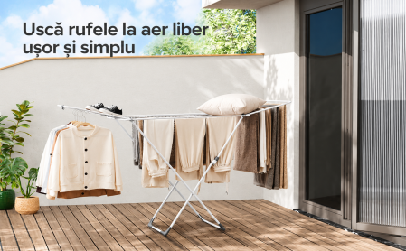 Uscator de rufe pliabil cu aripi si 17 bare, 18 m spatiu de uscare pentru haine, 15 kg, structura din otel rezistenta la coroziune, sistem bl [7]