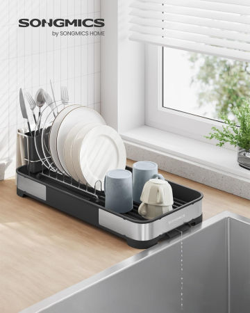 Uscator vase tacamuri inox sistem scurgere compact, 21x45x13 cm, design practic, argintiu [1]