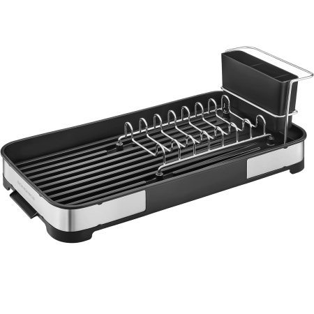 Accesorii pentru bucatarie - Uscator vase tacamuri inox sistem scurgere compact, 21x45x13 cm, design practic, argintiu