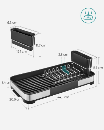 Uscator vase tacamuri inox sistem scurgere compact, 21x45x13 cm, design practic, argintiu [6]