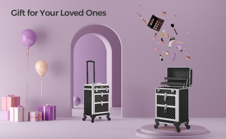 SONGMICS Valiza pentru cosmetice cu roti, profesionala, inchidere cu cheie, 24x34x56cm, negru [3]