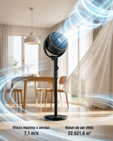 Ventilator cu picior reglabil pe inaltime, silentios 20 dB, 24 W, 15 viteze, telecomanda, oscilatie 120  , negru [6]