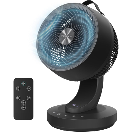 Ventilatoare - Ventilator de masa silentios cu telecomanda, oscilatie 70  , 8 viteze si afisaj LED, 25x26x38 cm, negru