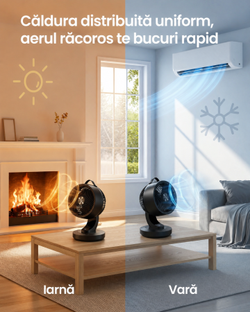 Ventilator de masa silentios cu telecomanda, oscilatie 70  , 8 viteze si afisaj LED, 25x26x38 cm, negru [3]