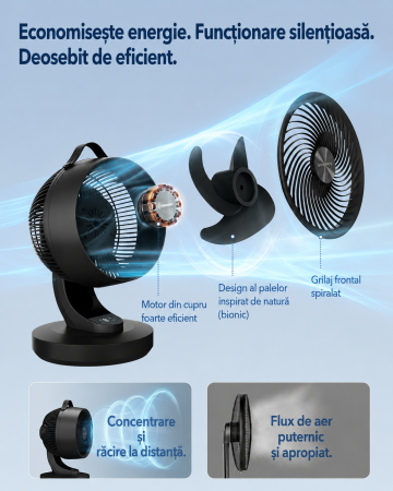 Ventilator de masa silentios cu telecomanda, oscilatie 70  , 8 viteze si afisaj LED, 25x26x38 cm, negru [1]