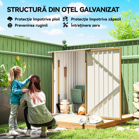  sopron de Gradina 0.92m² din Otel Galvanizat, Depozit pentru Unelte cu Usa cu Sistem de Blocare, Acoperis inclinat, 100x104x160 cm, Galben [3]